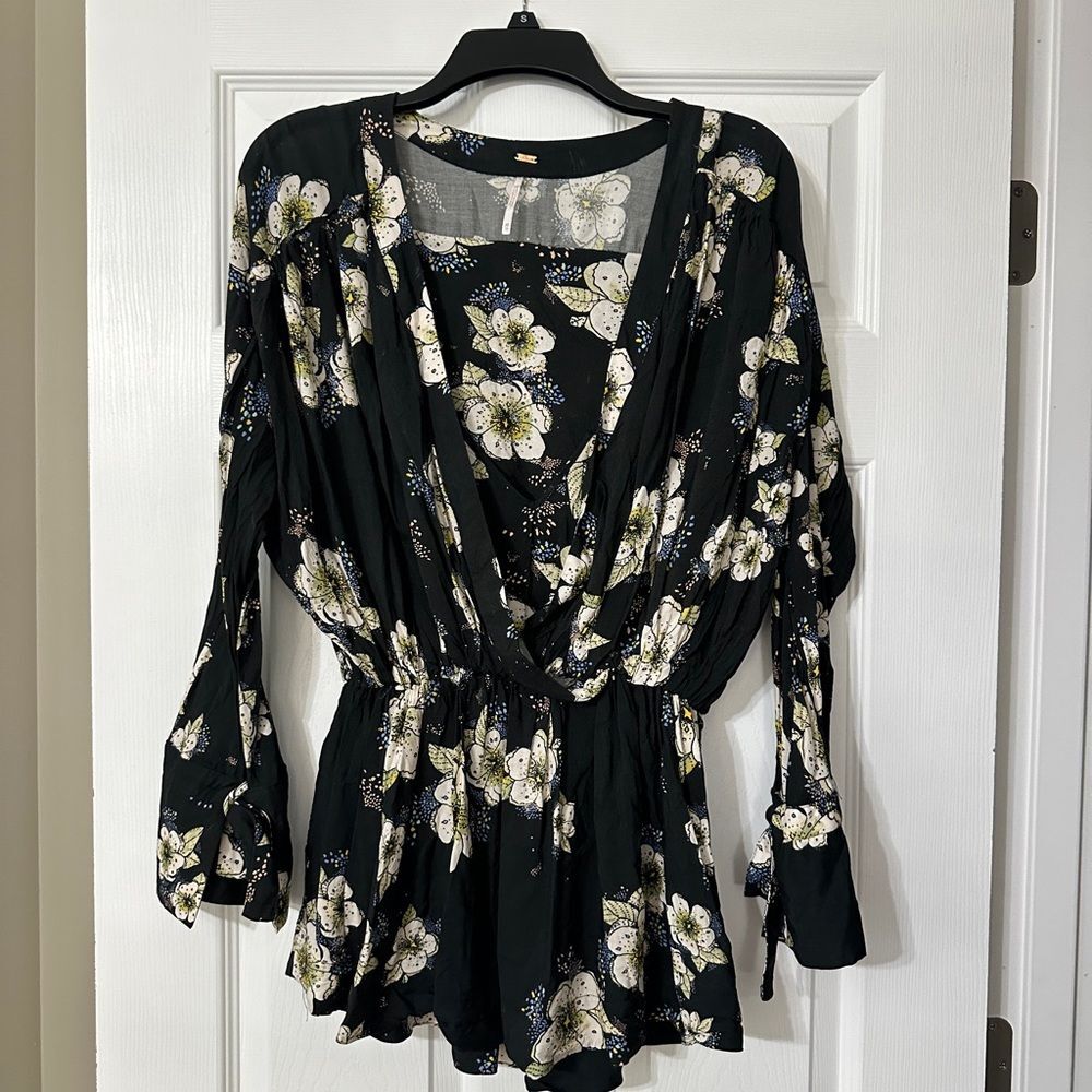 Free People Black Floral Long Sleeve Mini Dress XS - Picture 2 of 4
